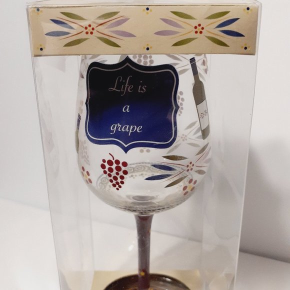 "Life is a grape" 8.5" tall 15oz. decorated wine glass from temp-tations - Picture 4 of 16